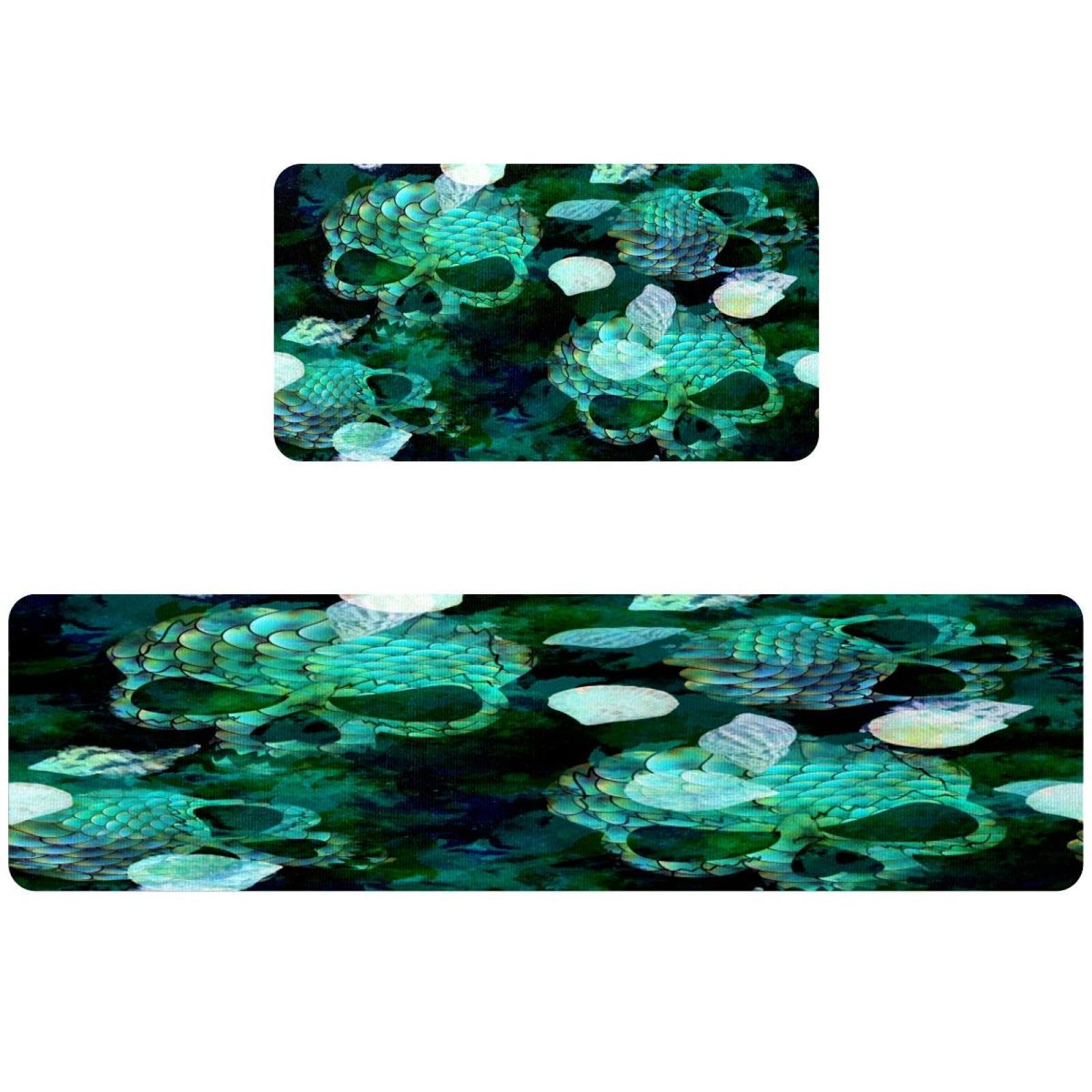 Alfombrillas de cocina VAPOKF con calaveras sirena juego de 2 alfombras lavables antideslizantes