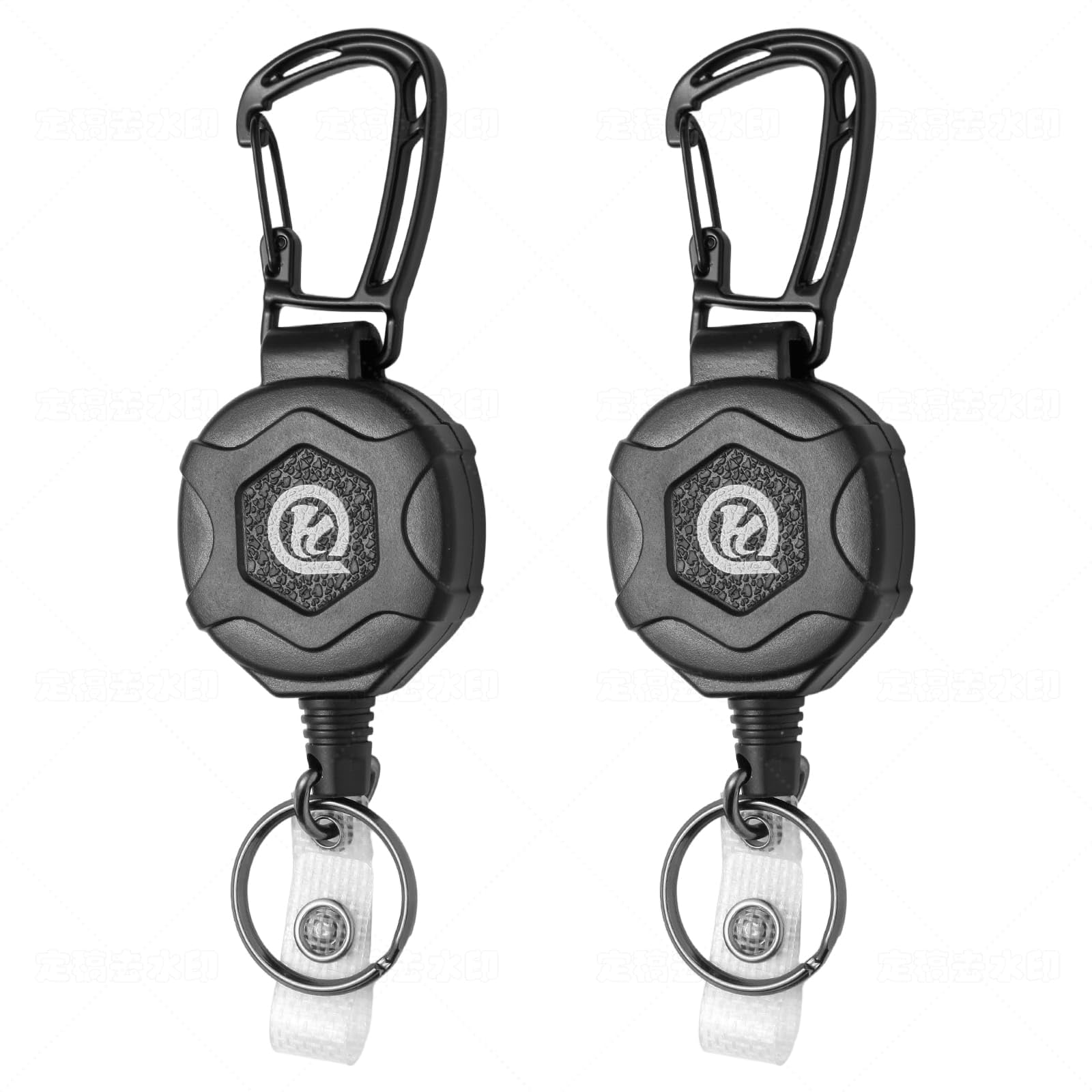 QuickHook Retractable Keychain Heavy Duty Carabiner with ID Badge Holder Pack of 2 – 31.5" Steel Cord Badge Reel 8oz Load, for Work, Outdoor Everyday