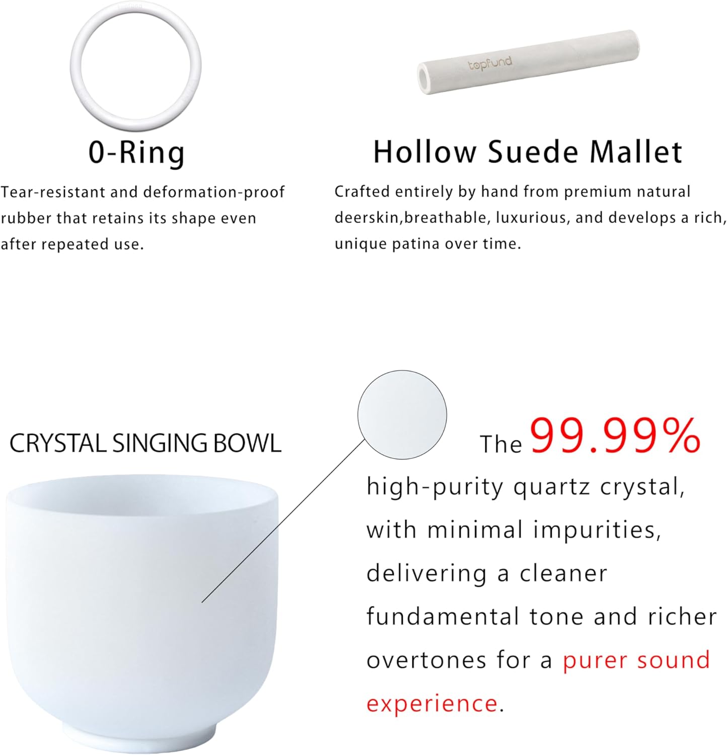 TOPFUND 8 inch F Note Crystal Singing Bowl Heart Chakra with Suede Mallet