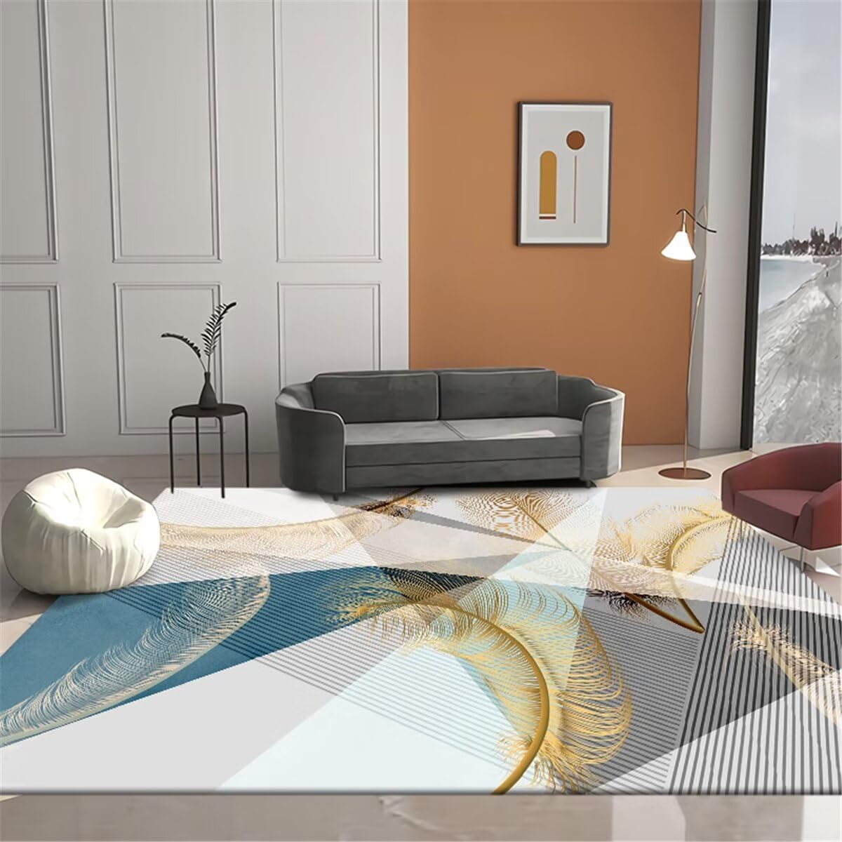 Möbel Wohnzimmer Gamer Teppich Kunst Designer Teppich Feder Dekor Modern Verschleißfest Waschbar Teppich Groß 180X280CM