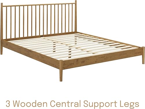 Miniatura 8 de NTC Inno - Bastidor de cama de madera con cabecero, base de roble sólido y goma con listones silenciosos y soportes centrales de madera, capacidad