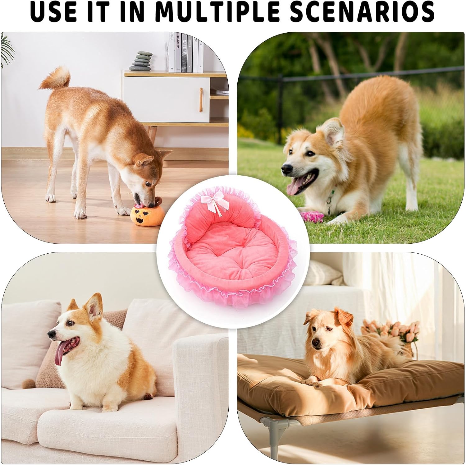 PetPhindU Pet Bed Washable Princess Soft Plush Warm Cave Sofa Cushion, Cozy Snuggle Nest Mat Comfy Kennel Sleeping Pad for Small Medium Dogs Cats (Pink,18.9in)