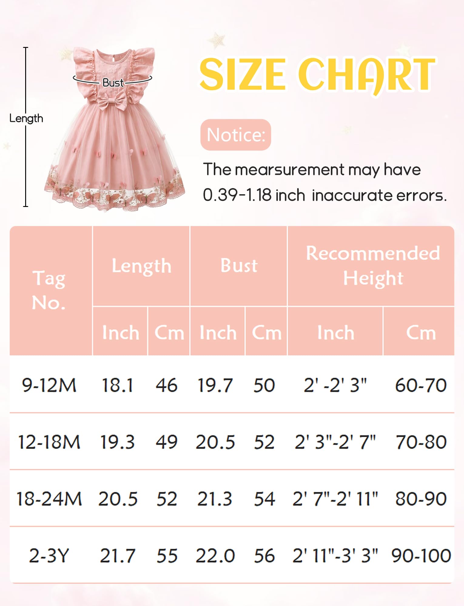 Happy Cherry Robe en Tulle pour Bébé Fille Robes de Princesse Festive avec Manches à Ailes Broderie Papillon 3D Vetement d'été pour Enfant 9 Mois à 3 Ans