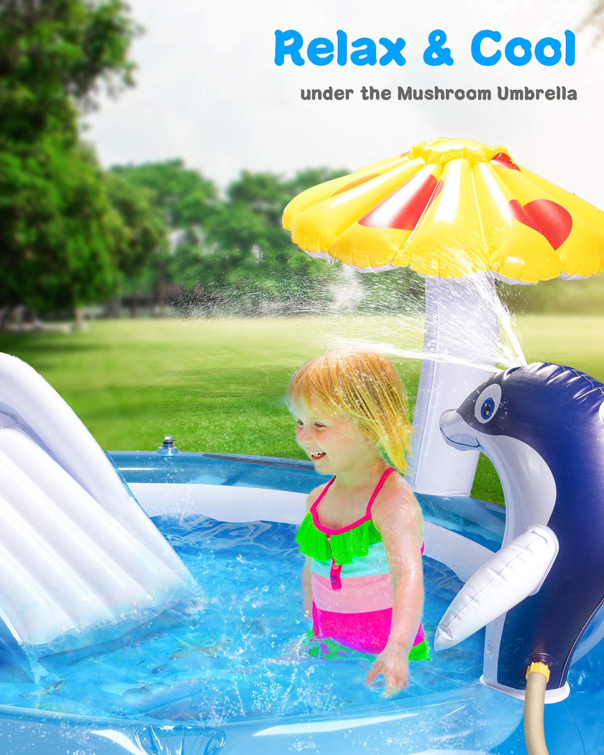 Kaome Kids Pools Inflatable Pool Dolphin Sprinkler Kiddie Pool