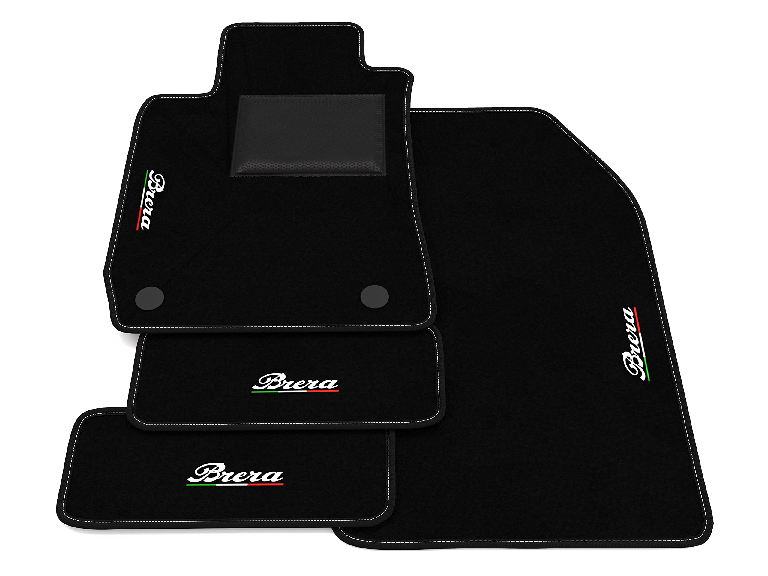 Tappetini compatibili con Alfa Romeo Brera 2005-2011, ricamo Brera bandiera Ita, kit tappetini auto personalizzati, set tappeti in moquette, tappeto auto