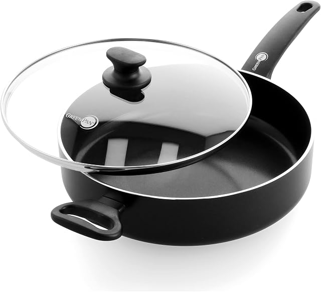 GreenPan Cambridge Healthy Ceramic Non-Stick 28 cm/4.2 Litre Sauté Pan with Lid, PFAS-Free, Induction, Dishwasher Safe, Oven Safe, Black