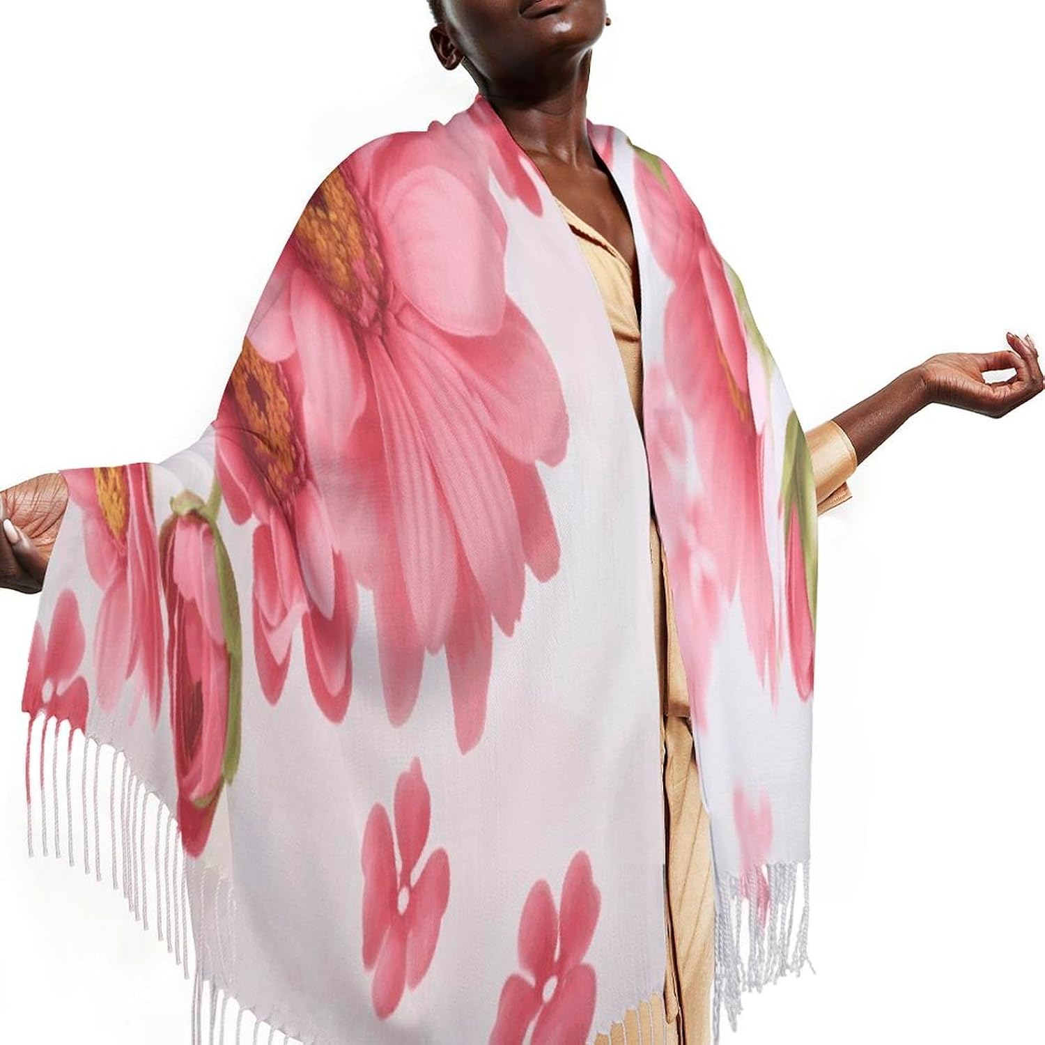 Pink Flowers Scarf for Women Men Soft Warm Fashion Blanket Scarves Classic Cashmere Feel Scarf Long Shawl Large Scarves Cold Weather Thick Blanket Scarfs