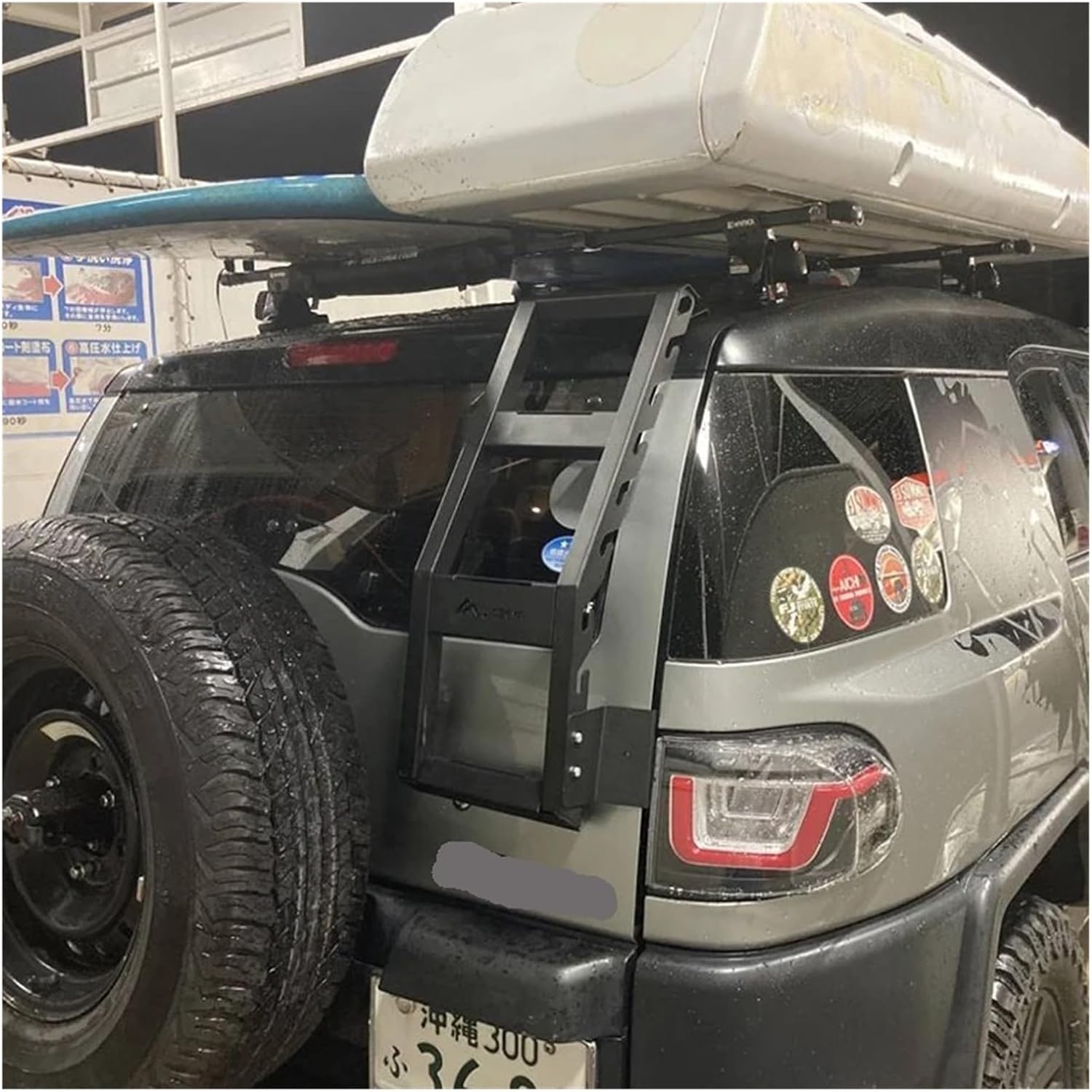 Car Roof Climbing Tools Compatible for Toyota FJ Cruiser Tailgate Ladder Manganese Steel Back Door Ladder Exterior Modification Accessories(Style 2)