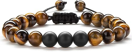 Pulsera elástica Hamoery con cuentas naturales de ojo de tigre de 8 mm, para mujer y hombre