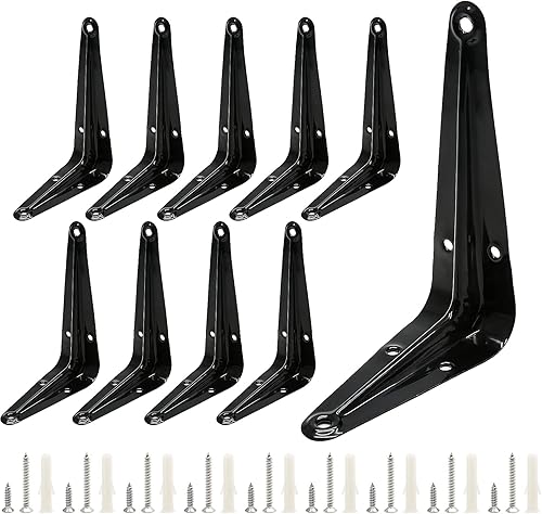 Uenhoy Paquete de 10 soportes de estante negros de 4 x 3 pulgadas, soportes flotantes de metal resistentes para montaje en pared, soportes de