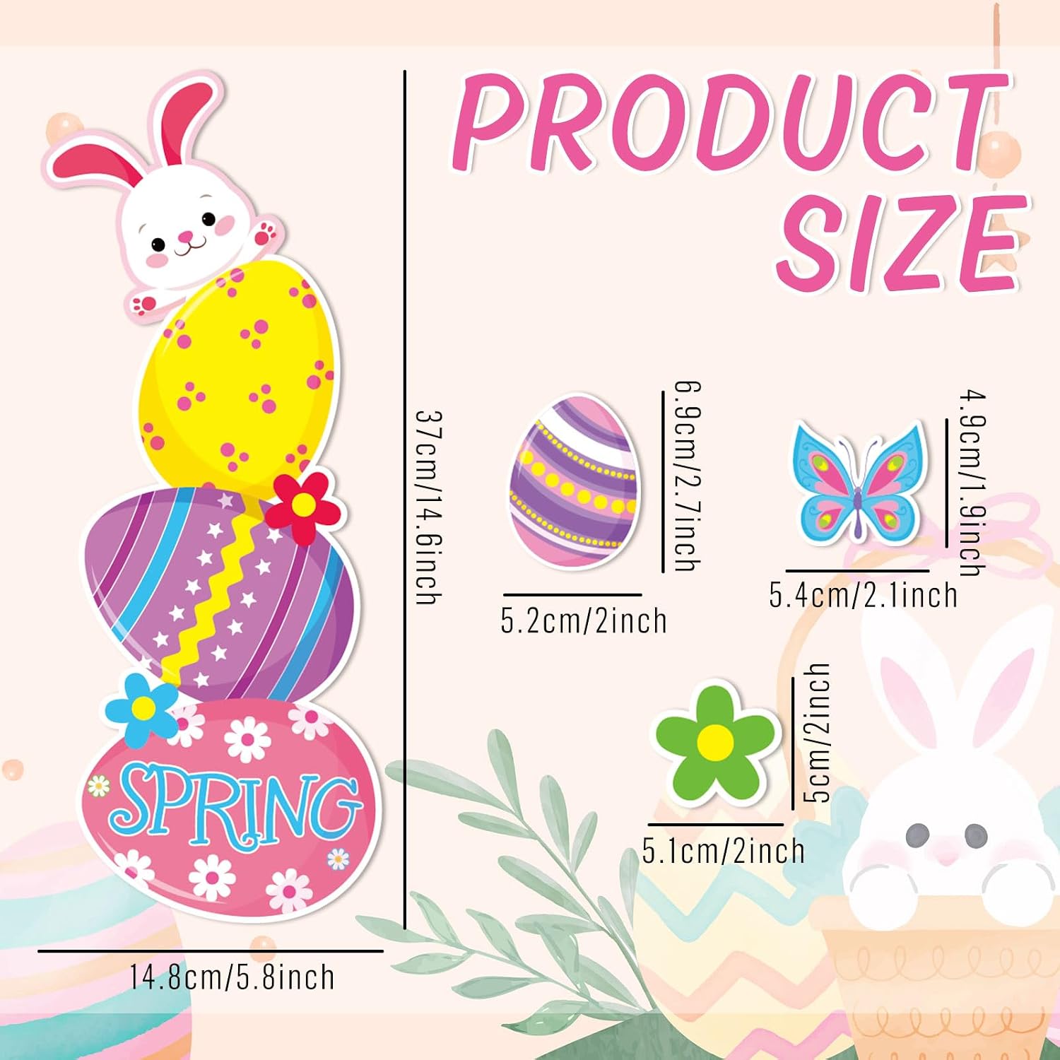Whaline 16 Pcs Easter Large Refrigerator Magnets Magnetic Stickers Bunny Rabbit Egg Carrot Garage Magnet for Holiday Fridge Car Metal Door Mailbox Locker image 2