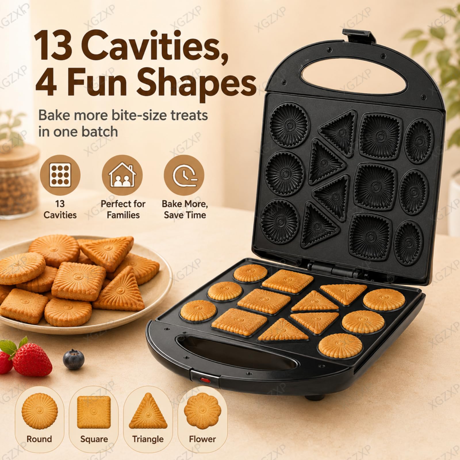 Macchina per Biscotti alle Noci, per Mini Ciambelle, con Riscaldamento su Entrambi I Lati E Superficie Antiaderente, Permette di Preparare 4 Diverse Forme di Pancake, per Biscotti, Snack E