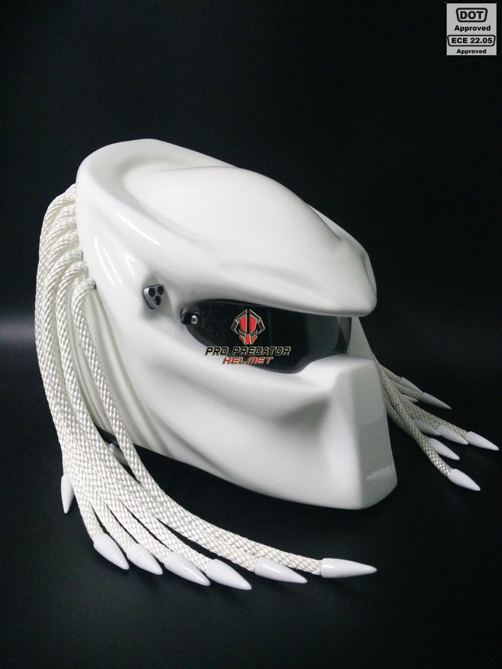 Pro Predator Motorcycle DOT Approved White Helmet include Tri Laser Top Level T03