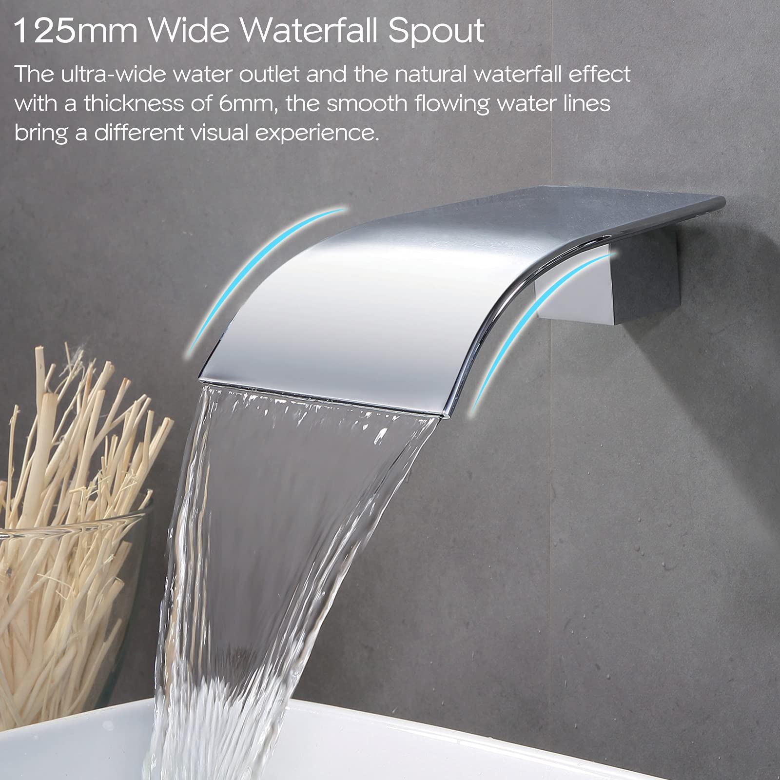 Montura de pared de grifo de cascada, grifo de baño de latón, grifo de llenado de bañera montado en la pared, cromo, KHBPC01U