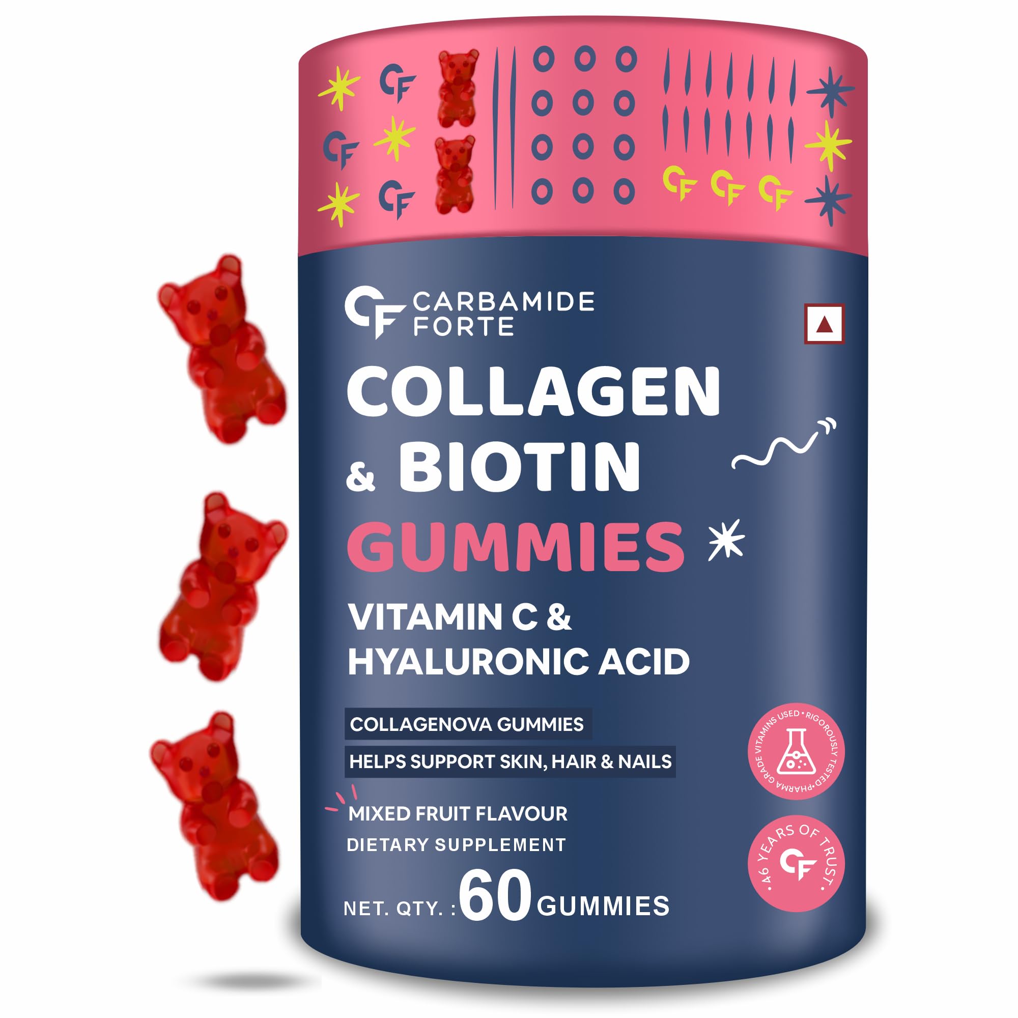 Carbamide Forte Collagen Biotin Gummies | Collagen Supplements for Women And Men For Hair, Skin And Nails | With Hyaluronic Acid, Vitamin C for Women And Men - 60 Gummies