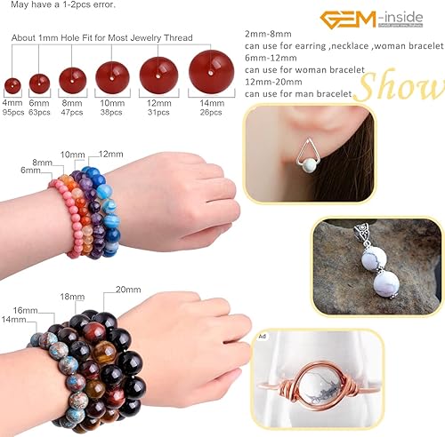 Miniatura 24 de GEM-Inside - Cuentas sueltas de piedra de lava negra natural de 0.315 in para hacer joyas, 15 pulgadas Cordierita de grado A