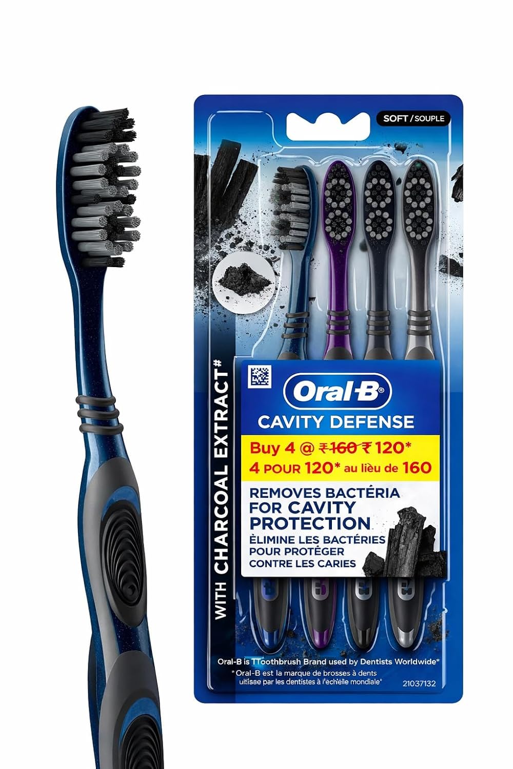 Oral B Cavity Defense 123 Black Manual Toothbrush for adults with charcoal extract- Medium (Pack of 4)