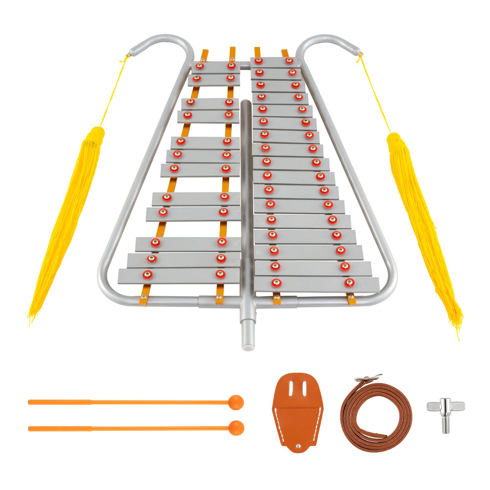 COSTWAY Glockenspiel a 29 Note, Xilofono da Marcia in Alluminio con Maniglia Regolabile, 2 Bacchette e Cinture, Set Strumento a Percussione Portabile per Adulti e Principianti