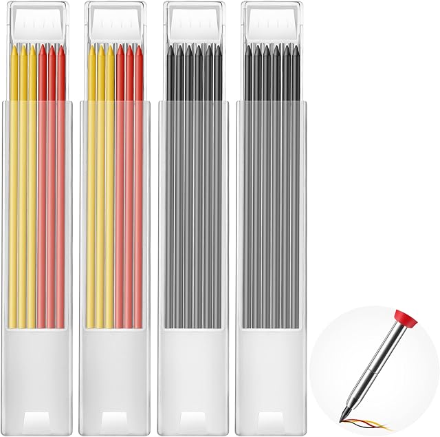 2.8 mm Pencil Refills for Carpenter Mark Pencils, Solid Deep Hole Mechanical Construction Pencil Replacements, Pencil Refills for Woodworking Scriber Marking Architect Drawing, Refills Only (24)