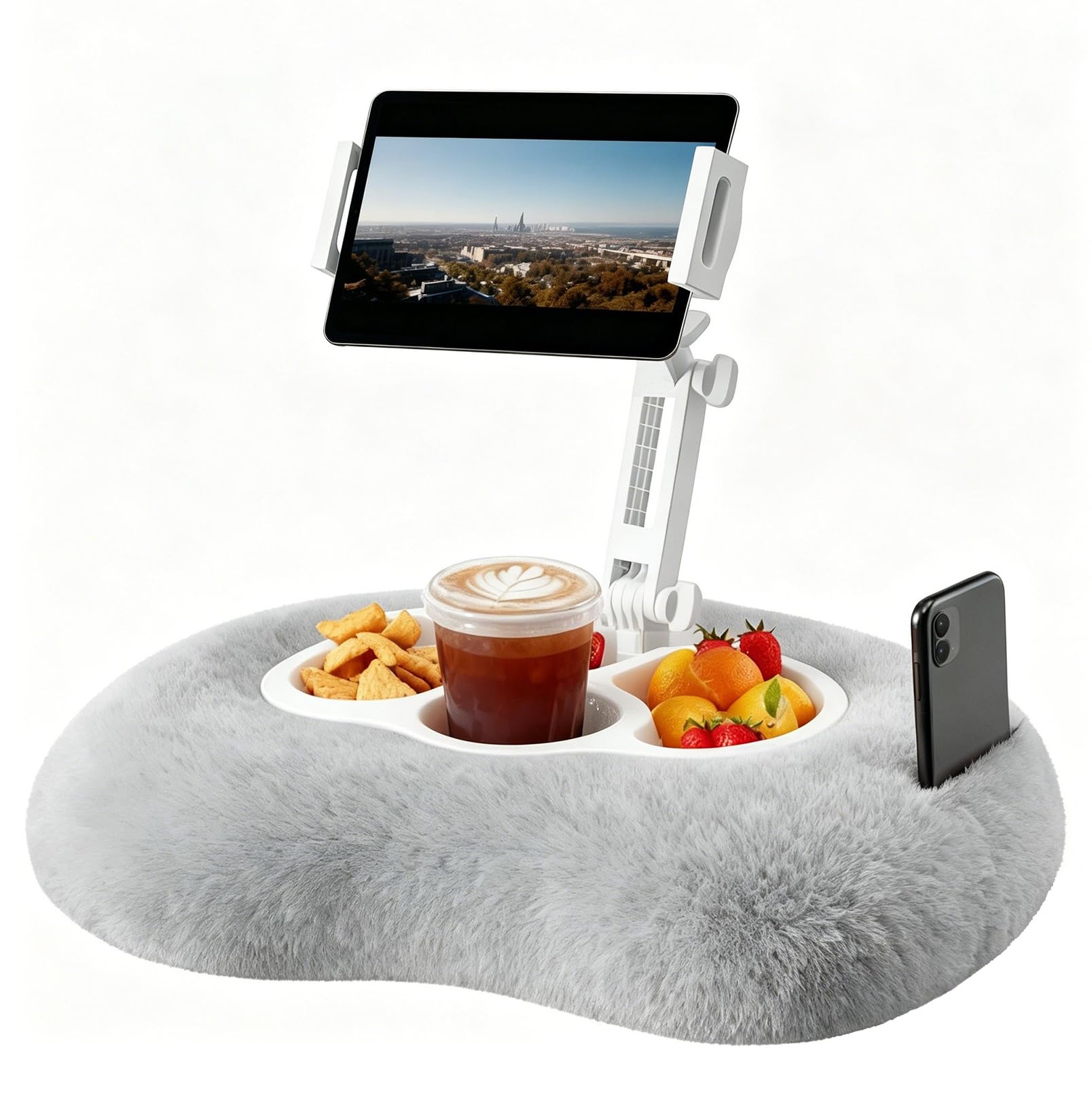 JAOGAUS Soporte para tablet, soporte ajustable para Kindle para leer | Con 3 cuencos para aperitivos, compatible con teléfonos de 4,7 a 13 pulgadas, tabletas y dispositivos Kindle (gris)