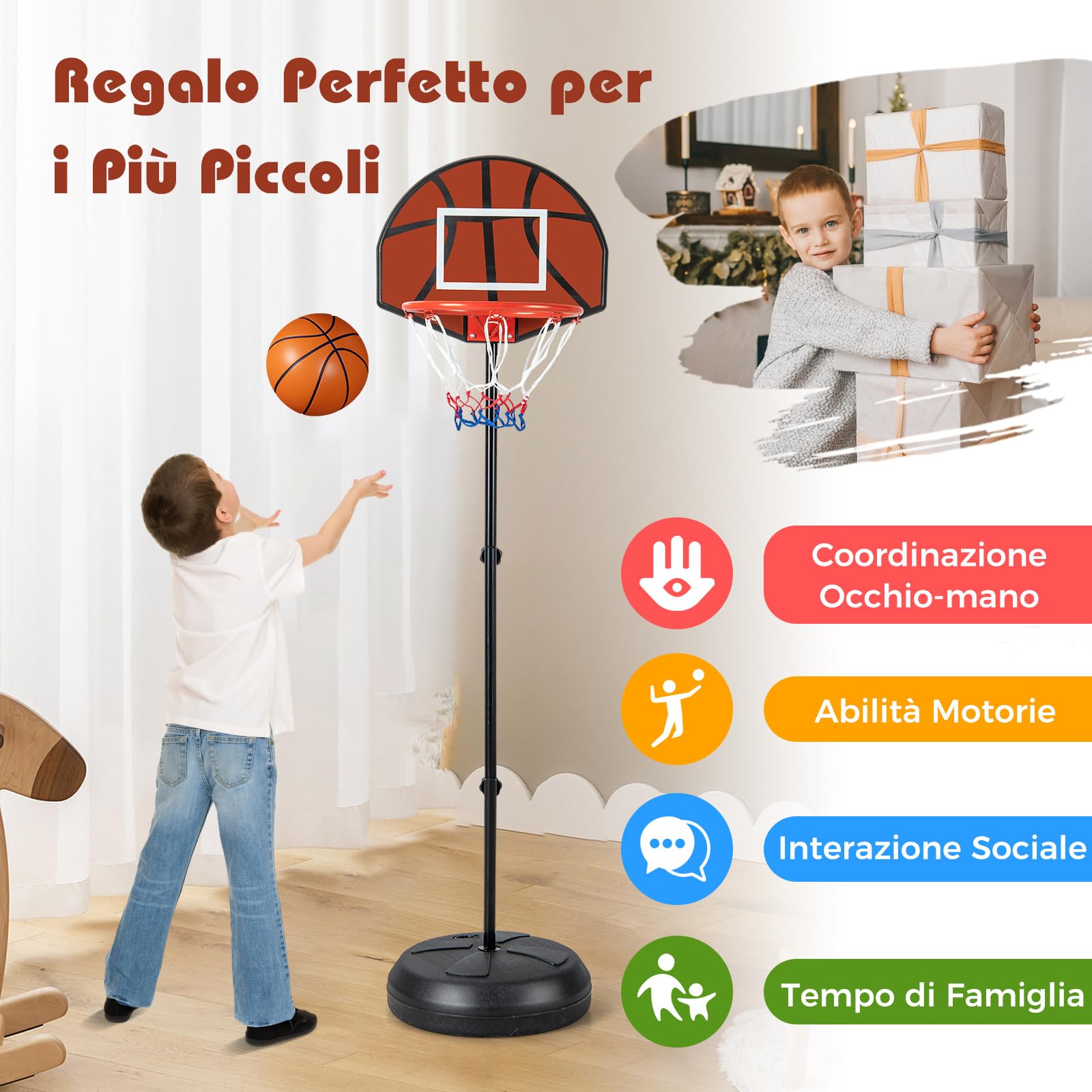 GYMAX Canestro da Basket 2 in 1 con Freccette Bersaglio e 6 Freccette, Altezza Regolabile, Base Riempibile, Supporto per Basket per Uso Interno ed Esterno, Adatto a Bambini 8+ Anni