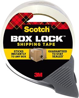 Scotch Box Lock Packaging Tape, 1 Roll with Dispenser, 1.88 in x 1965 in, Extreme Grip Packing, Shipping and Mailing Tape, Sticks Instantly to Any Box (3950-RD)