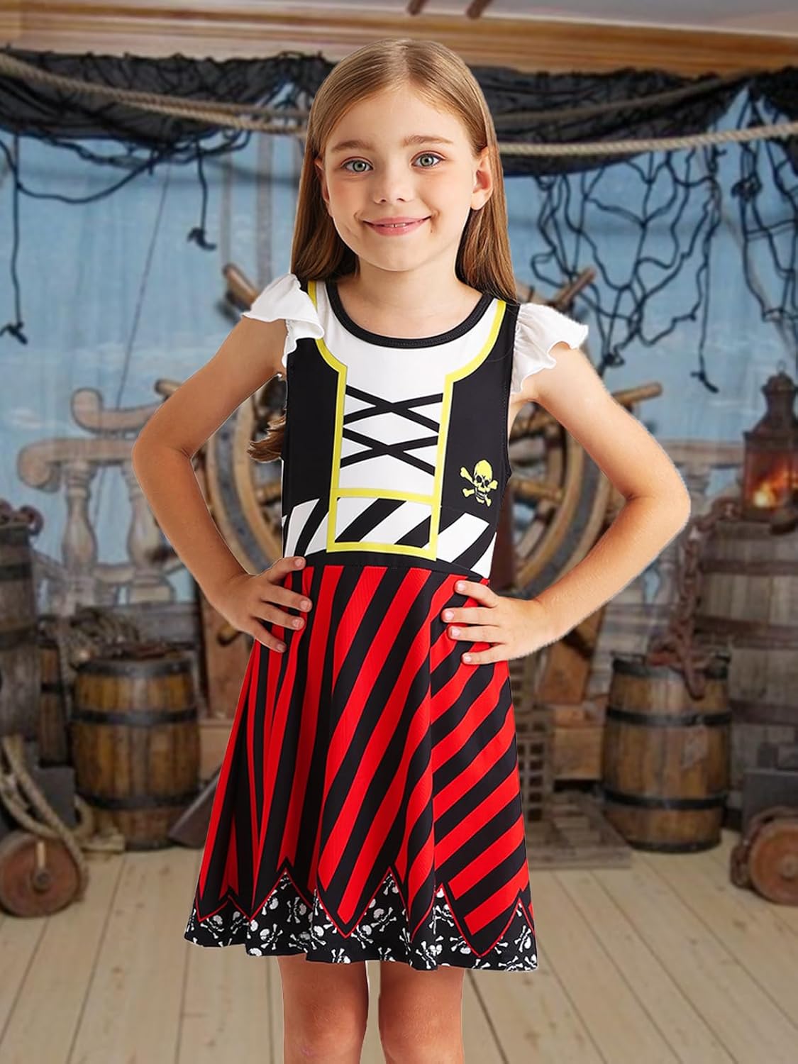 Eledobby Girls Pirate Costume Kids Halloween Dress Up Toddler Pirate Outfits Christmas Birthday Gift - Image 2