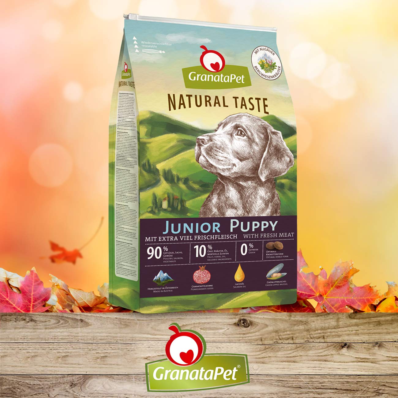 GranataPet Natural Taste Junior, sucha karma dla psów, bez zbóż i bez dodatków cukru, pełnoporcjowa karma dla dorastających psów, 12 kg