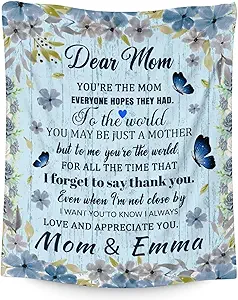 Custom Mom Throw Blanket - Soft, Fuzzy & Warm - 50x60 Inches to My Mom Blankets for Living Room, Decorative - Light Blue Modern Throws Birthday Gifts from Daughter or Son