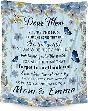 Custom Mom Throw Blanket - Soft, Fuzzy & Warm - 50x60 Inches to My Mom Blankets for Living Room, Decorative - Light Blue Modern Throws Birthday Gifts from Daughter or Son