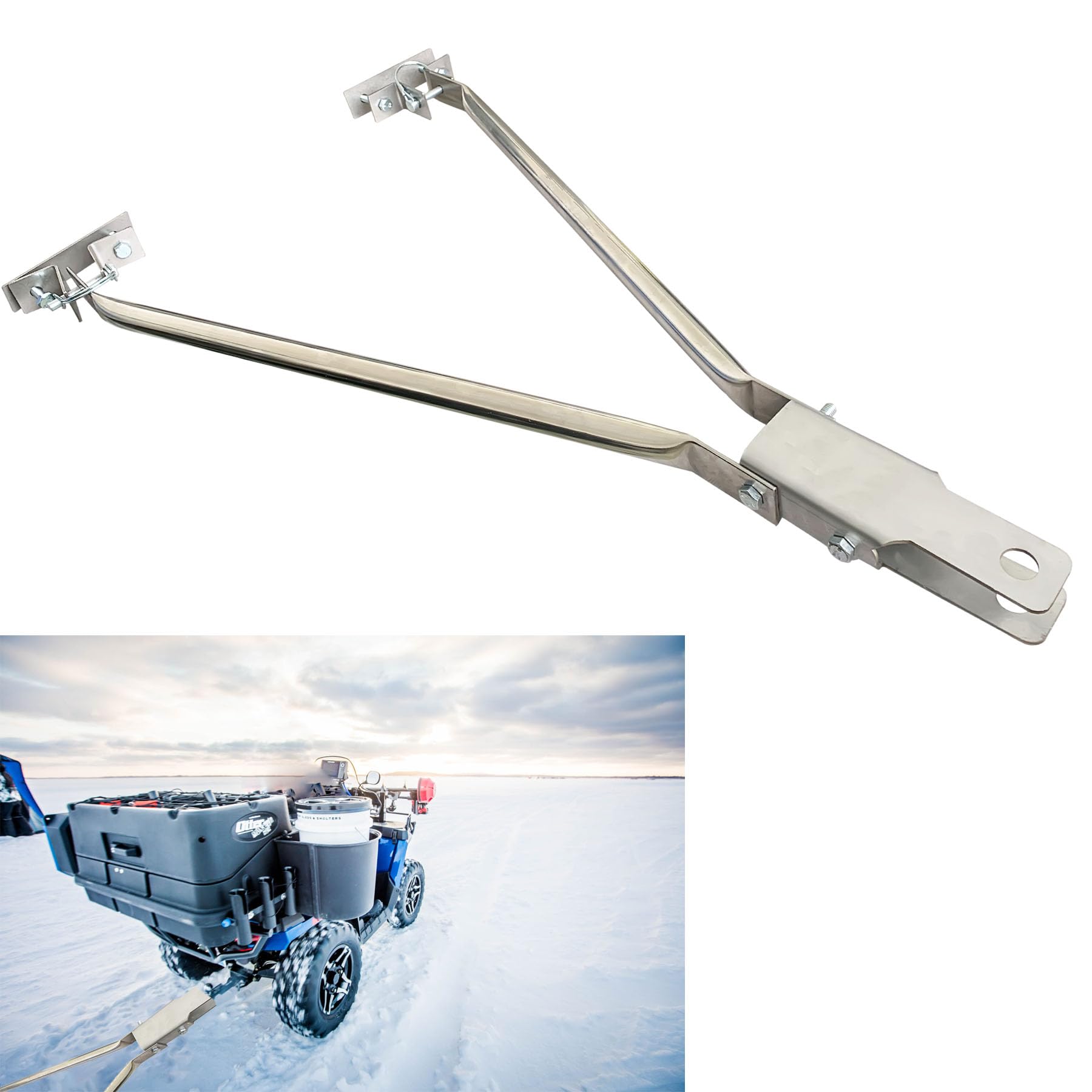 304 Stainless Steel Snowmobile Tow Hitch Mount for ATV Large Pull Behind Sled, Tow bar,Porable ice Fishing House/shanty