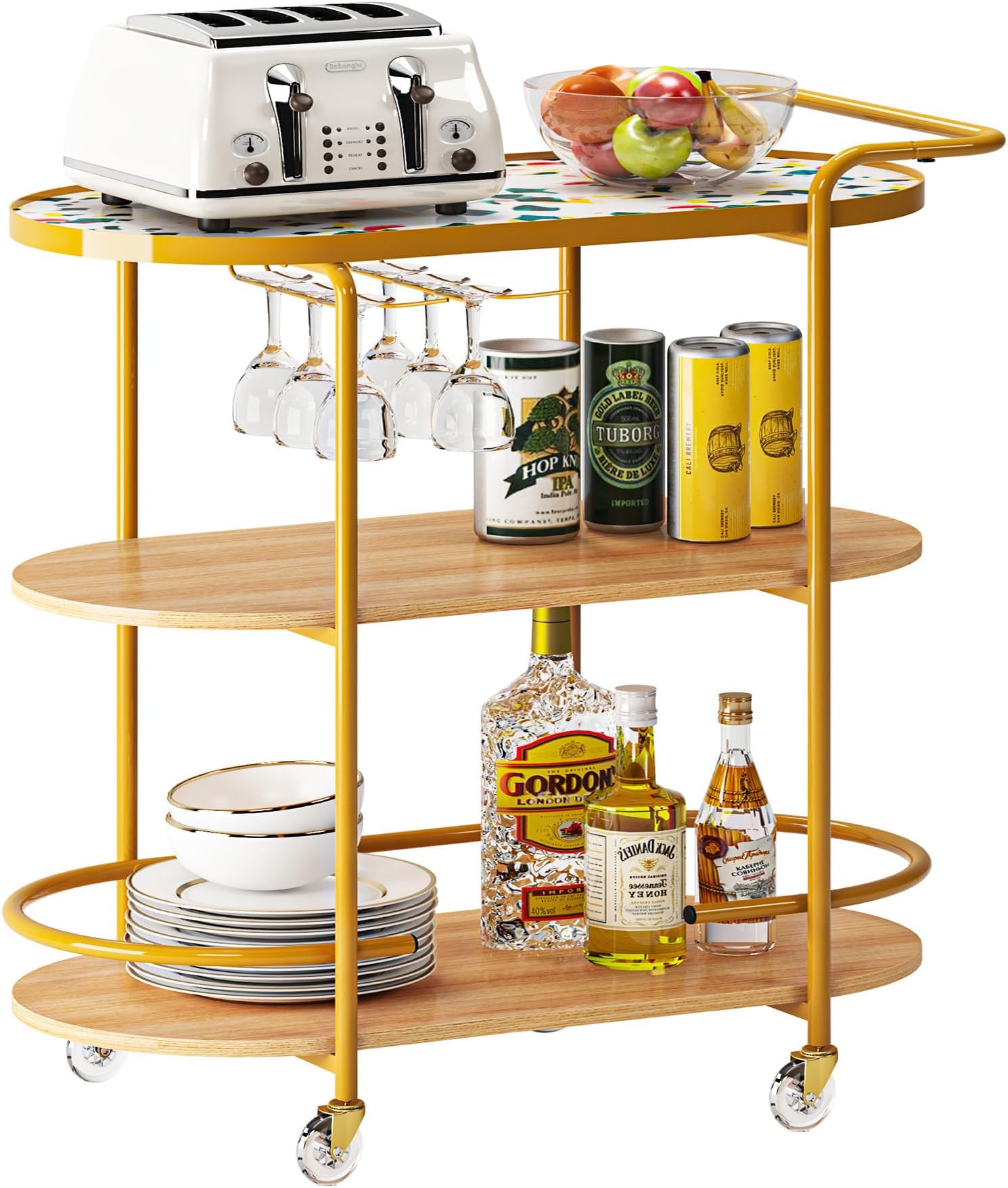 Bar Cart Gold HOOBRO Bar Cart, Home Bar Serving Cart, 2-Tier Drink