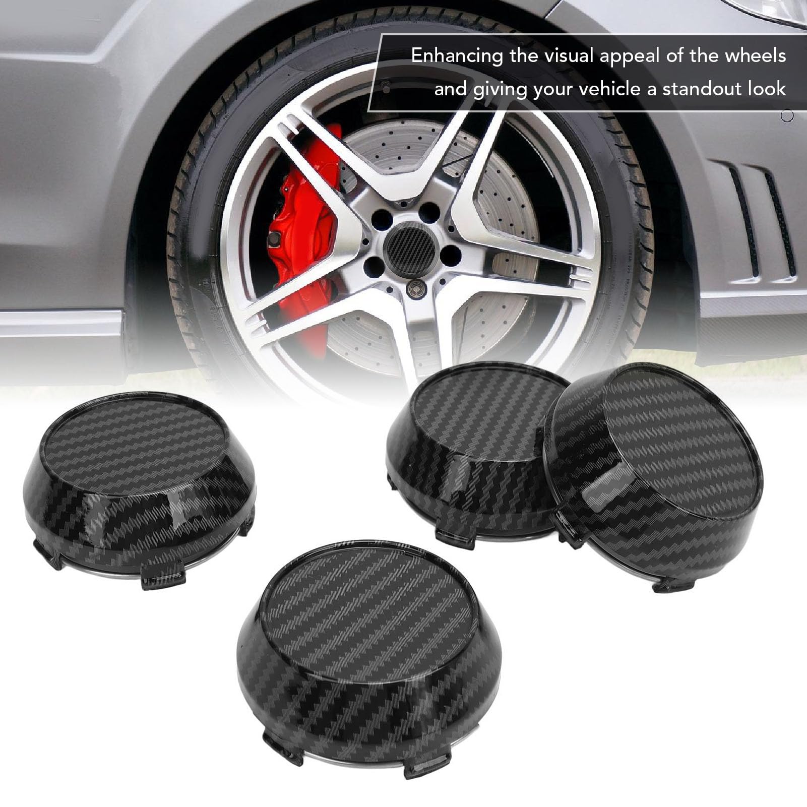 4 Pezzi Coprimozzi Universali in Fibra di Carbonio, ID 56mm OD 60mm, Coperture per Mozzi in Stile per Decorazioni Auto