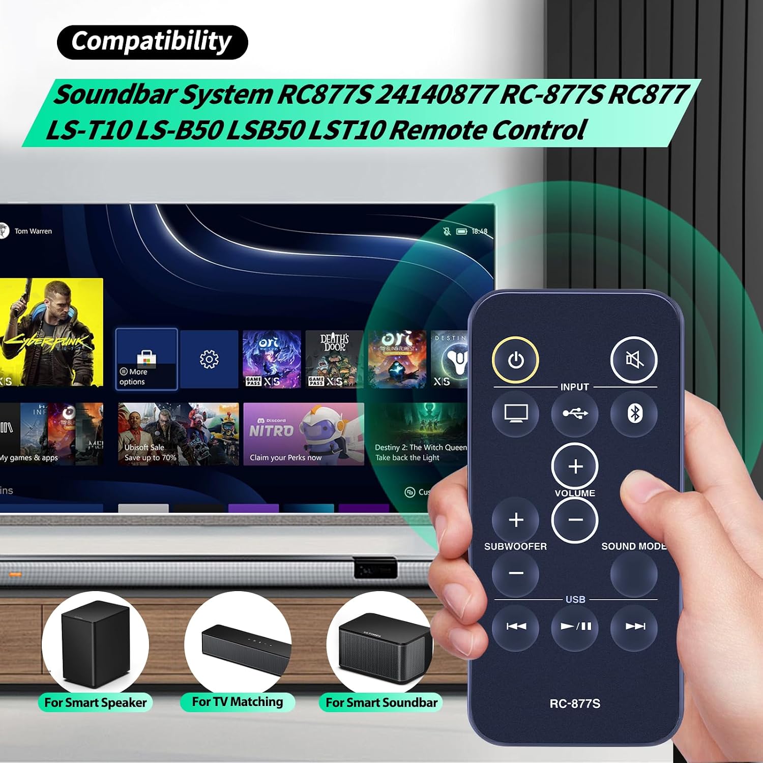 New RC877S Replacement Remote Control Compatible with Onkyo Soundbar System RC877S 24140877 RC-877S RC877 LS-T10 LS-B50 LSB50 LST10 image 2