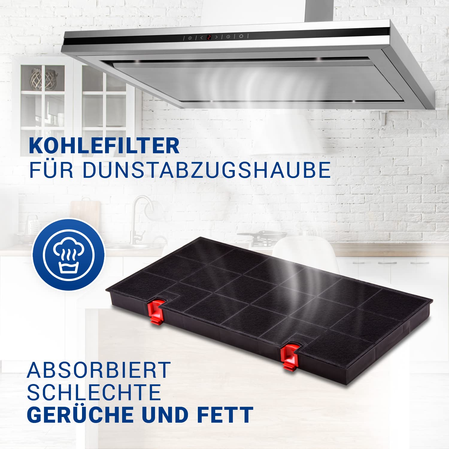 VIOKS Filtr z węglem aktywnym do okapu kuchennego, 4 szt., 435 x 217 mm, zamiennik do filtra węglowego AEG typ 150, 5026385100/3 - okap kuchenny z 2 klipsami mocującymi