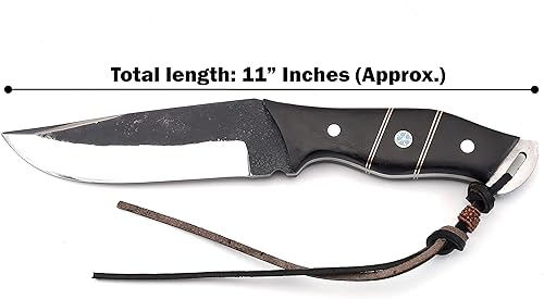 Miniatura 7 de Cuchillo de caza de acero 1095 de alto carbono con hoja fija G10 borde negro artesanía de arbusto campamento con funda de cuero de vaca  BW-4163