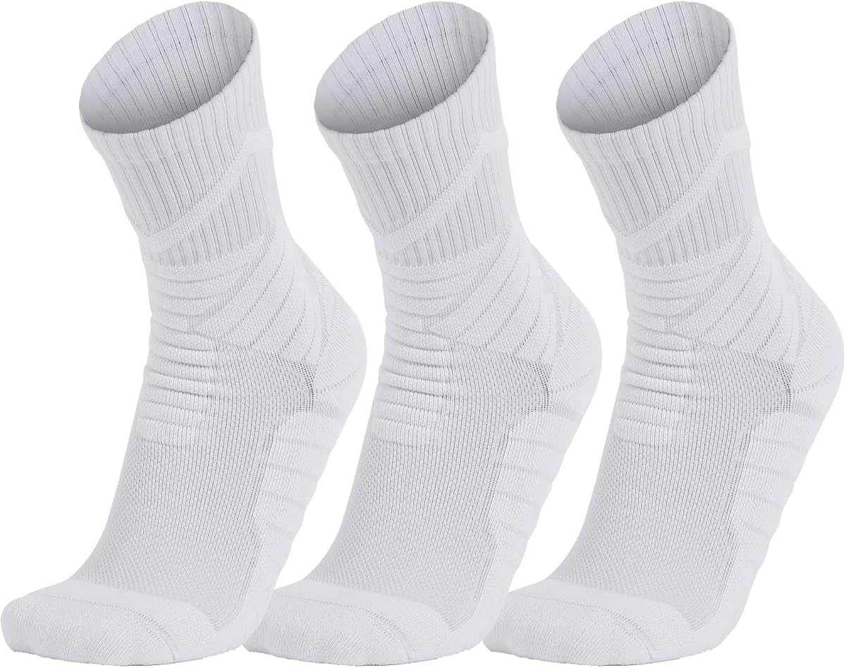 Basketball socks for Men or Women,Athletic Cushion Crew Socks 3-Pack