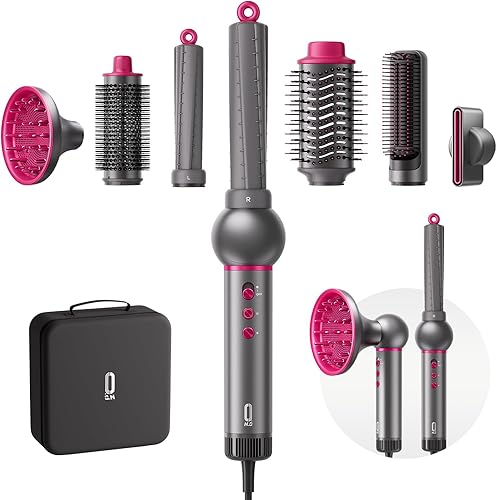 O.H.B 7 in 1 Hair Styler & High Speed Dryer Brush, 110,000RPM Blow Dryer Brush, Ionic Air Styler with Fast Drying, No Heat Damage Air Multi Styler for Volumize, Curl, Straighten, Travel Case, Gray