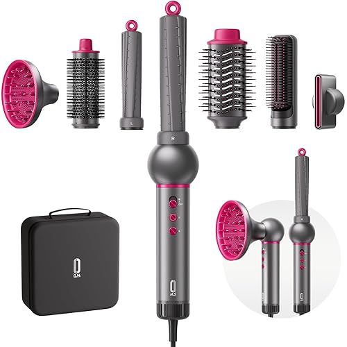 O.H.B 7 in 1 Hair Styler & High Speed Dryer Brush, 110,000RPM Blow Dryer Brush, Ionic Air Styler with Fast Drying, No Heat Damage Air Multi Styler for Volumize, Curl, Straighten, Travel Case, Gray