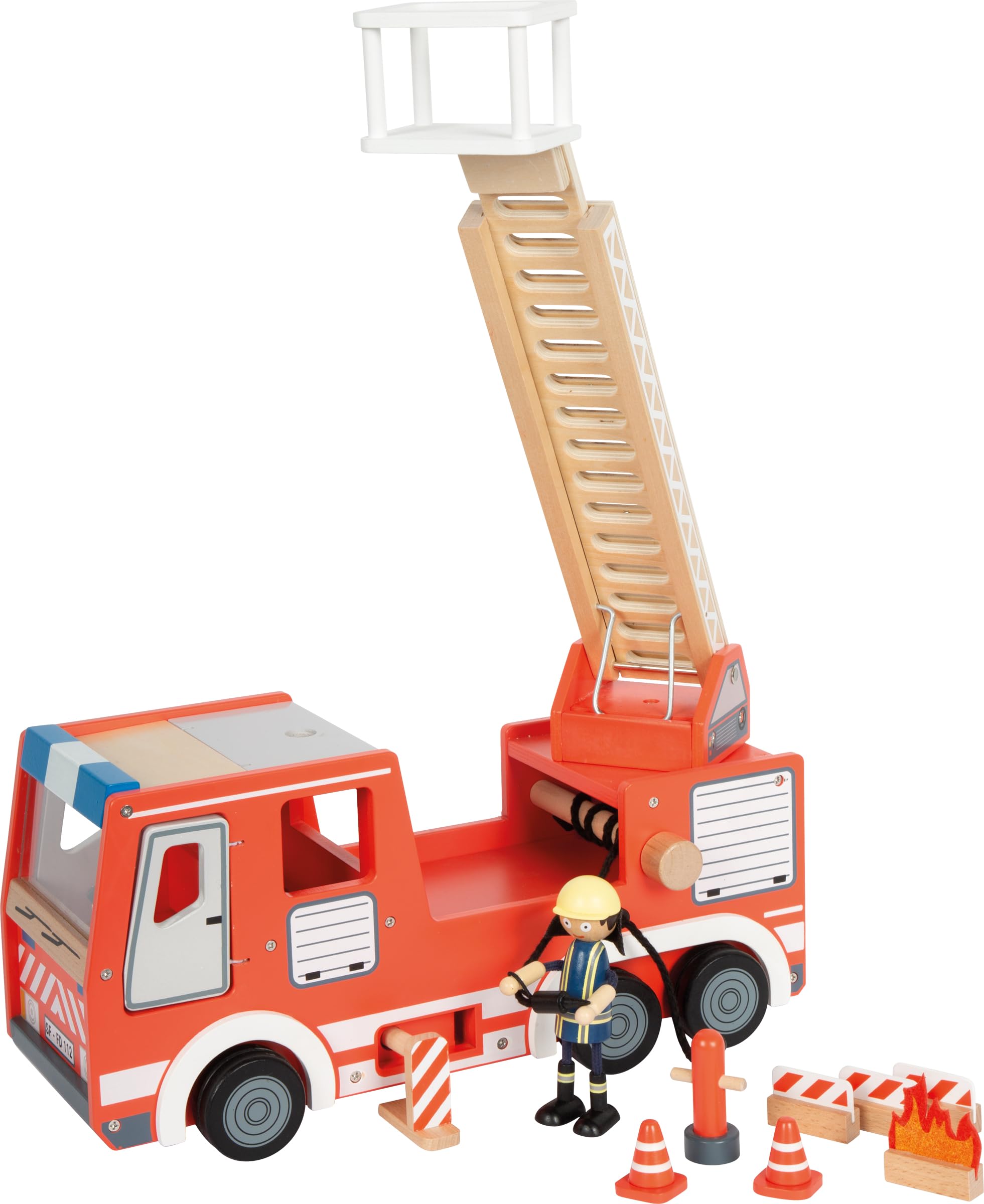 small foot Coche de Bomberos, Madera, con Escalera giratoria, Manguera, Acc. Juego Bomberos, a Partir 3 años, 12657