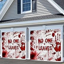 7x8ft Bloody Halloween Garage Door Decorations No One Leaves Happy Halloween Door Cover Banner Bloody Brick Wall Backdrop for Halloween Party Supplies Creepy Ghost Skull Handprint Decor