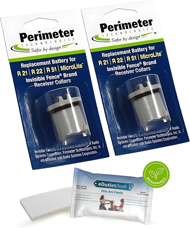 Perimeter Technologies Invisible Fence Collar Battery - Brand Compatible - Includes eOutletDeals Pet Towel (2 Pack)