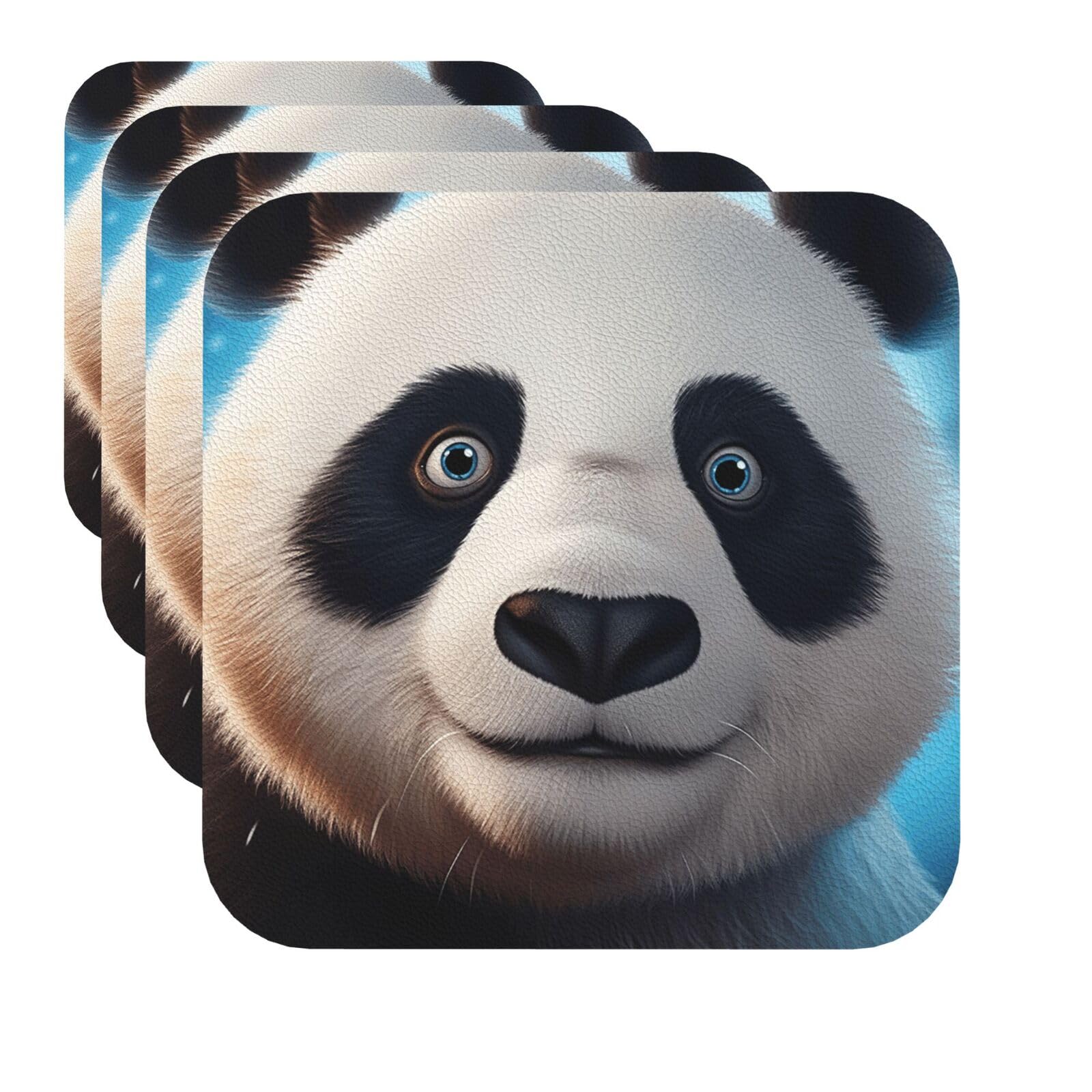 Drink Coasters Set of 4 Quick-Dry Leather Coaster Panda Coasters for Drinks Coffee Cup Mat Tabletop Protection Heat Resistant Coaster for Kitchen Bar Office Home Decor