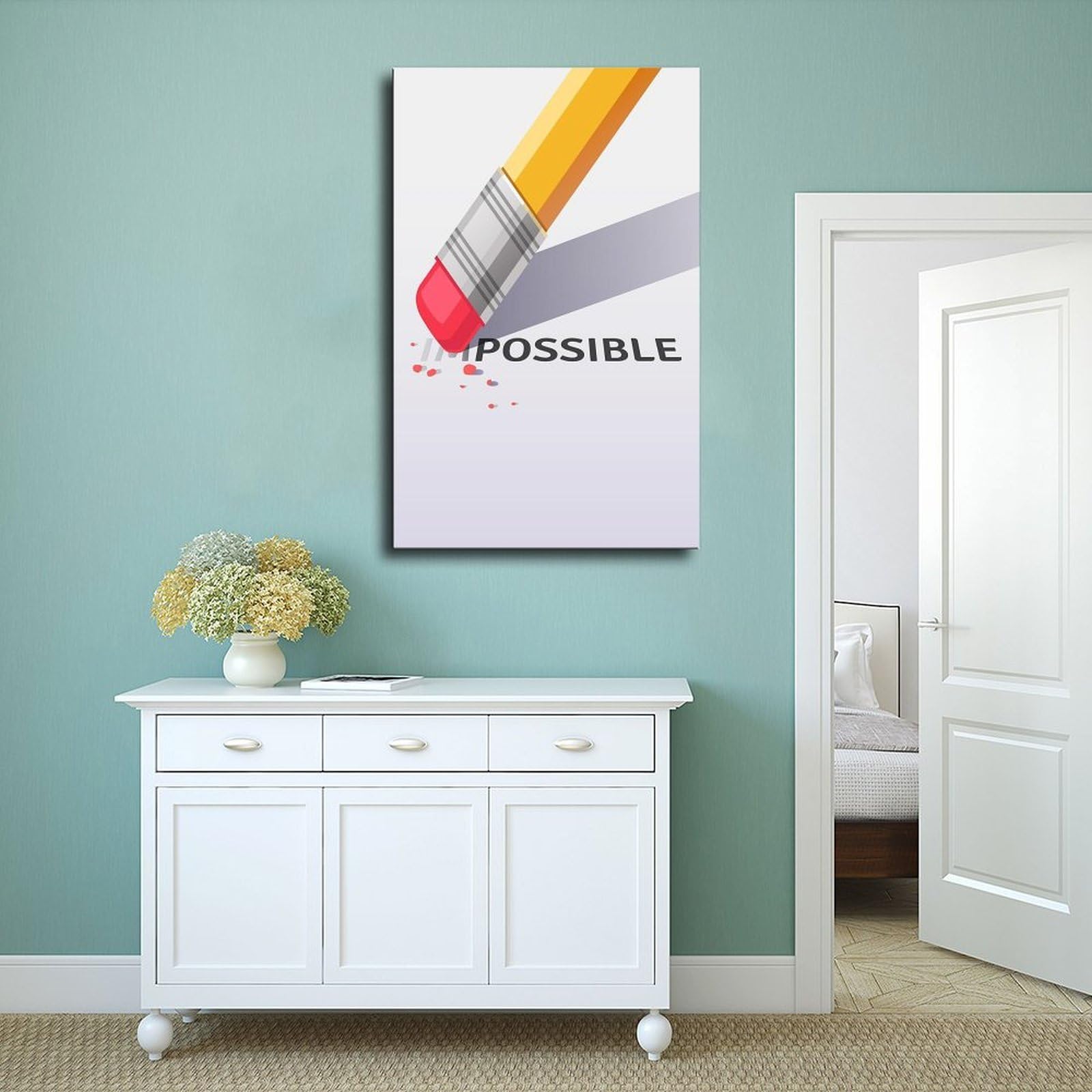 Art mural de motivation - Effacer l'impossible sur toile - Décoration murale pour salon, chambre à coucher - 40,6 cm (L) x 61 cm (l)