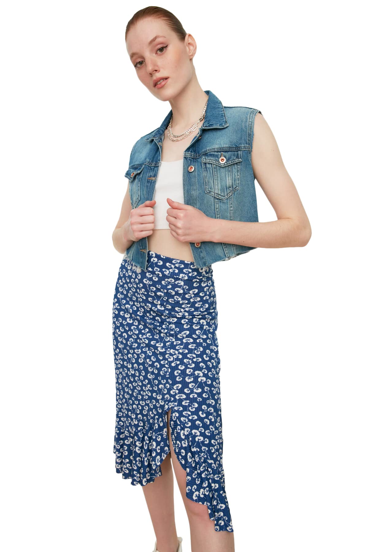 Trendyol Woman Midi A-line Regular fit Woven Skirt Blau