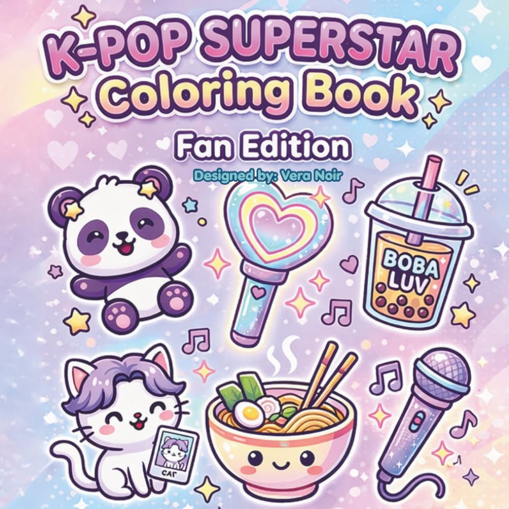 Kpop Superfan Coloring Book | Bold and Easy Coloring Book | Great for K Pop Fans | K-Pop Idol Fashion Coloring Book for Kids, Tweens, Teens, & Adults | Cute Food Coloring Book | Pop Music Lover Gifts