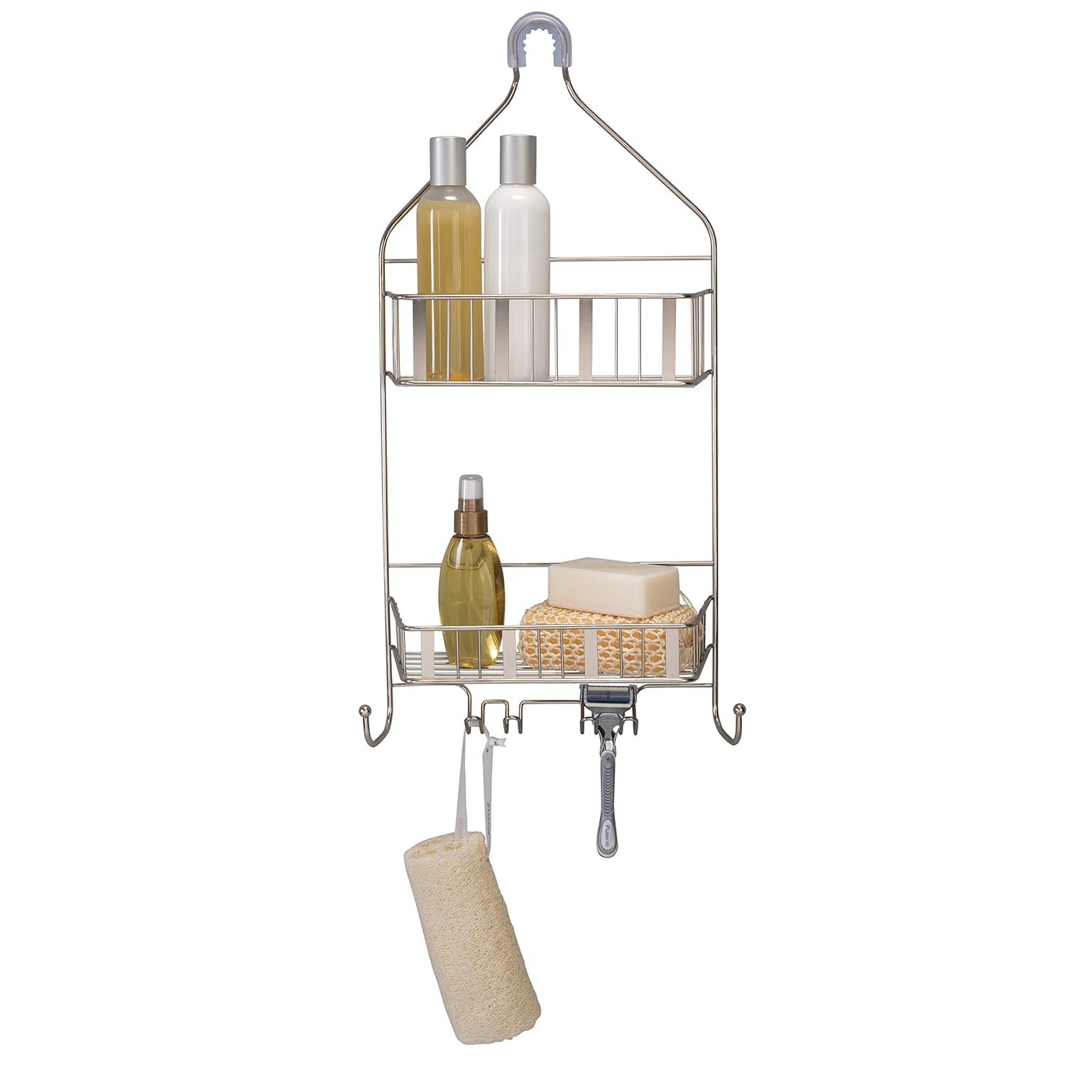 Laura Ashley Aristo Shower Caddy Dimensions 10x 4x 22 Durable Holds Large Bottles 4 Razor Hooks 2 Hooks