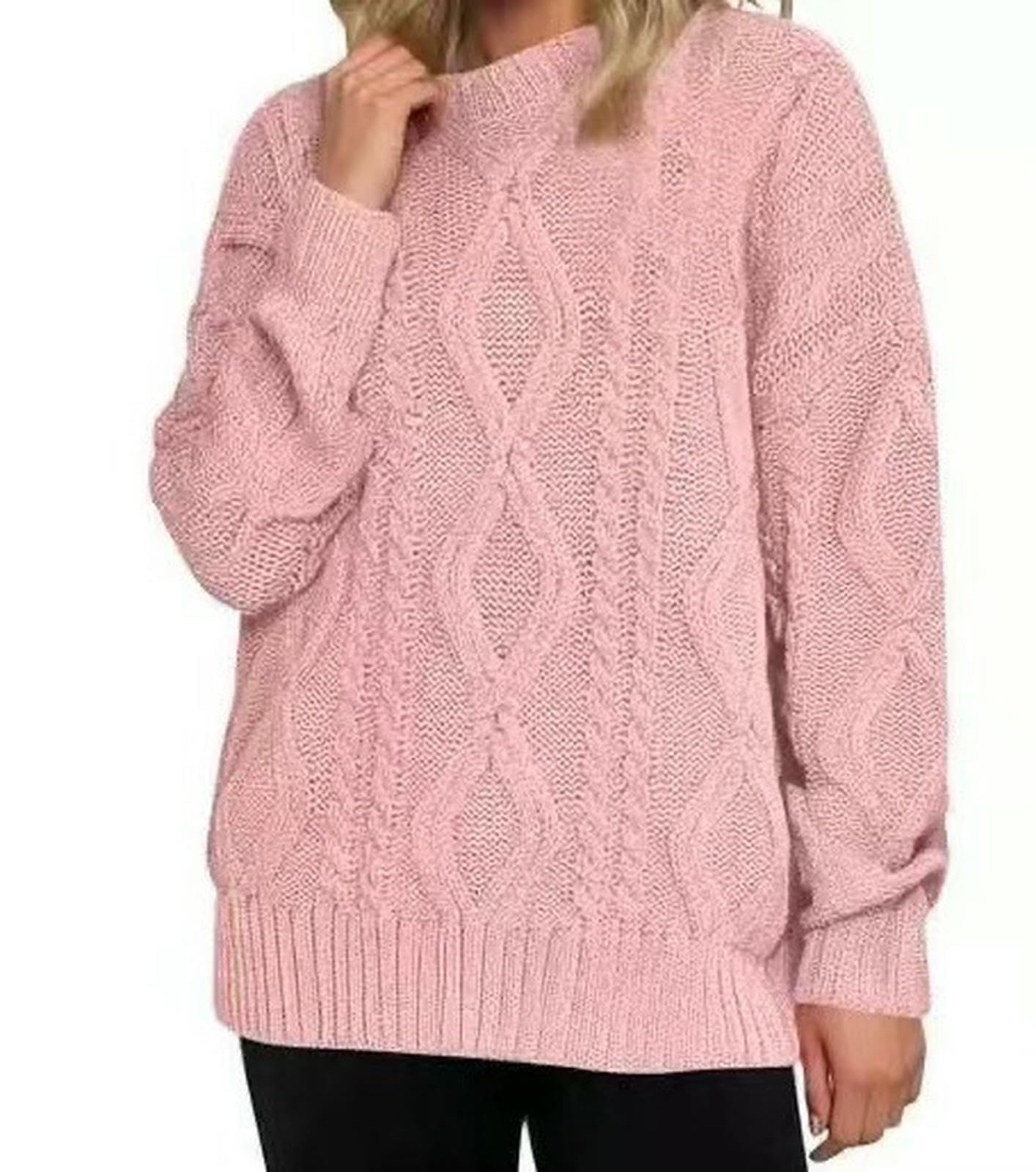Maglione da Donna A Trecce con Scollo Tondo, Pullover Elegante, Versatile Maniche Lunghe-Rosa-m