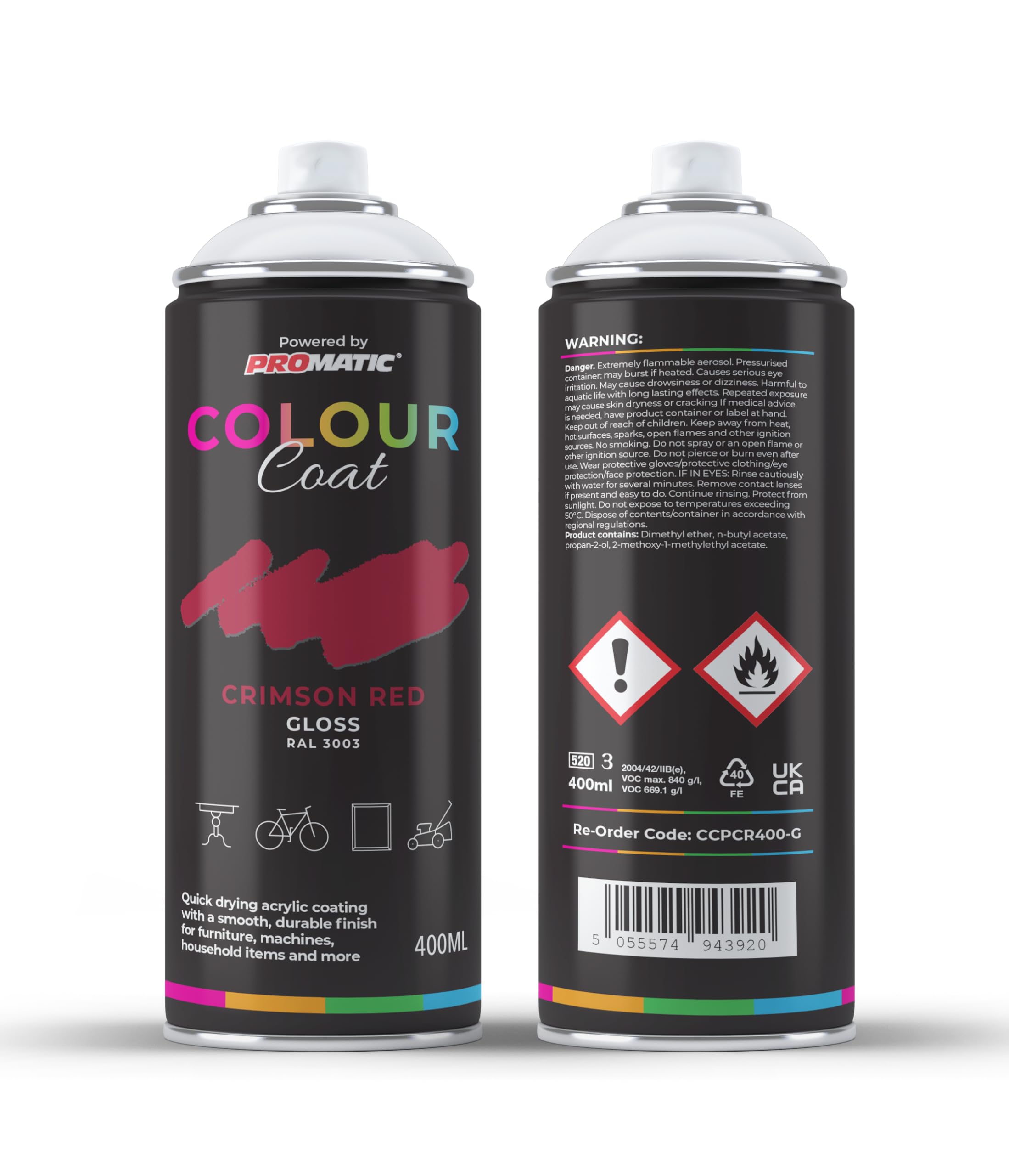 Pro-Matic Colour Coat Crimson Ruby Red Gloss RAL 3003 Aerosol Spray Paint 400ml
