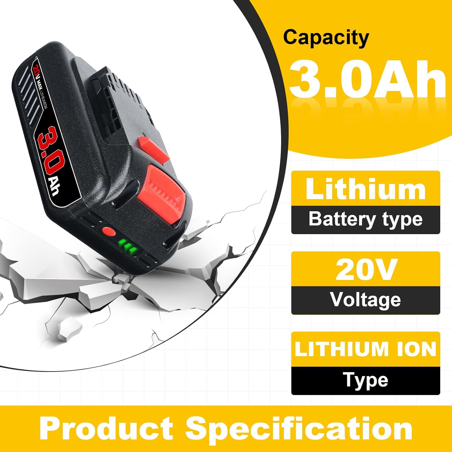 PDstation 3.0Ah Upgrade Li-ion Battery Replacement for Dewalt 20V Battery DCB201 DCB200 DCB204 DCB206 DCB203 DCB180 3000mAh Lithium Compatible with Dewalt 20Volt Max DCD/DCF/DCG Cordless Tools